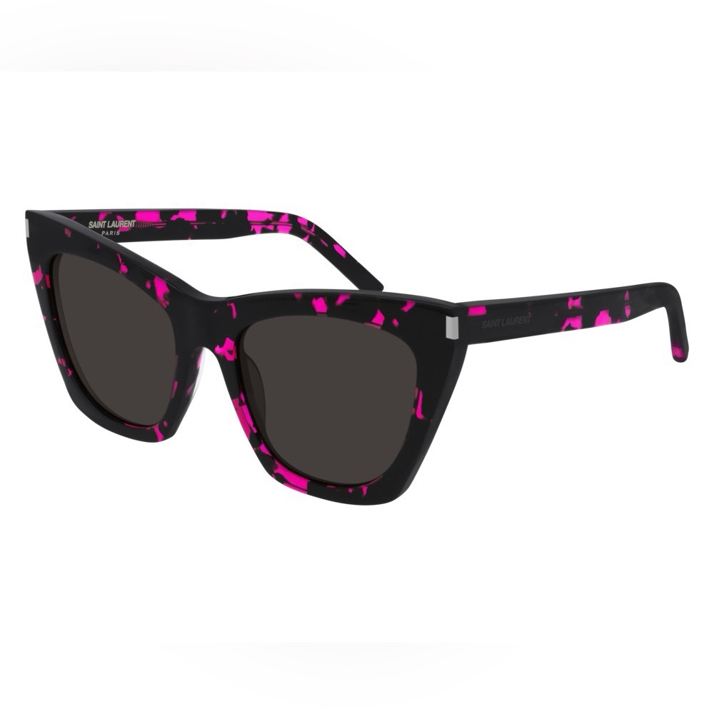 Saint Laurent “Kate” SL214 hot pink and black tortoiseshell cat eye sunglasses